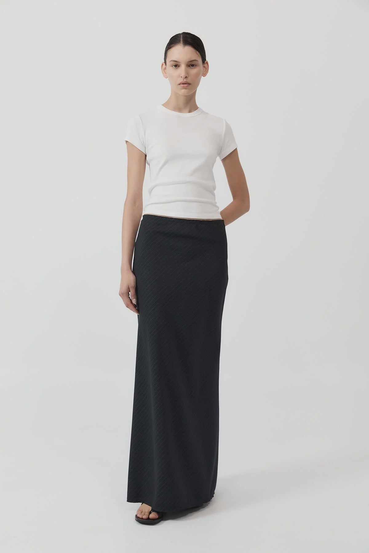 Kiera Fine Pin Strip Bando Top Maxi Skirt Set