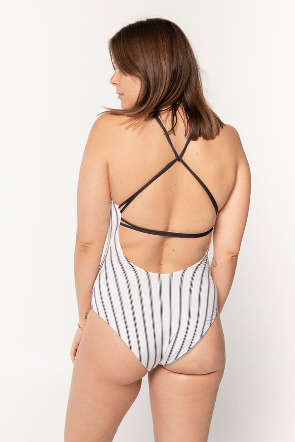 W's Reversible Extended Break 1pc Swimsuit - Sentinel Stripe: Ink Black