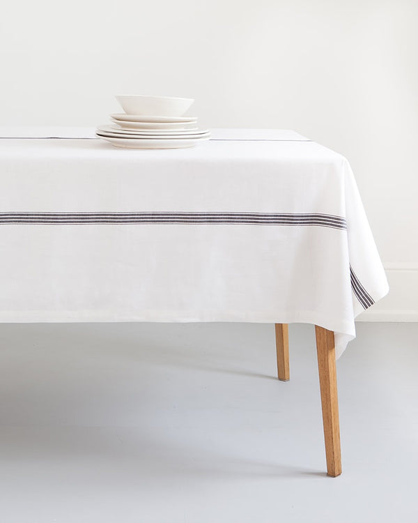 Provincial Stripe Tablecloth - French Navy on White