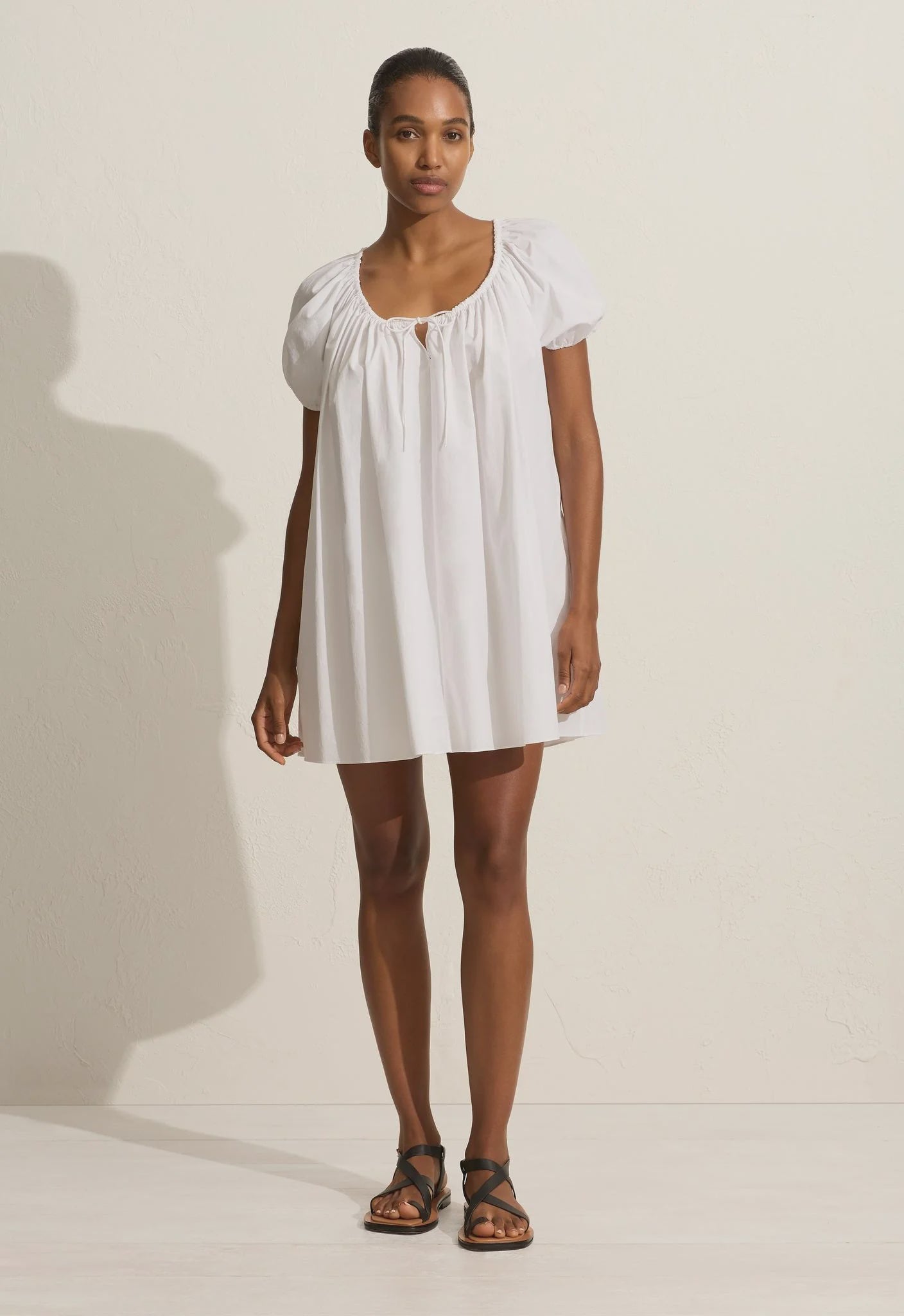 Drawcord Mini Dress - White