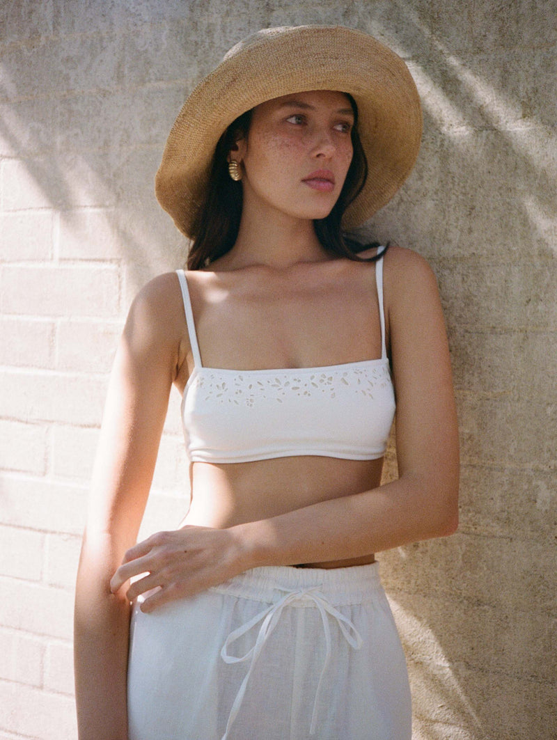 Memoir Embroidered Bandeau Crop - Creme