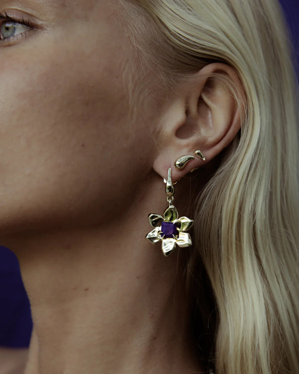 Flower Power Charm Earrings - 18K Gold Plating + Lapis