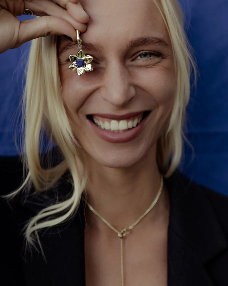 Flower Power Charm Earrings - 18K Gold Plating + Lapis