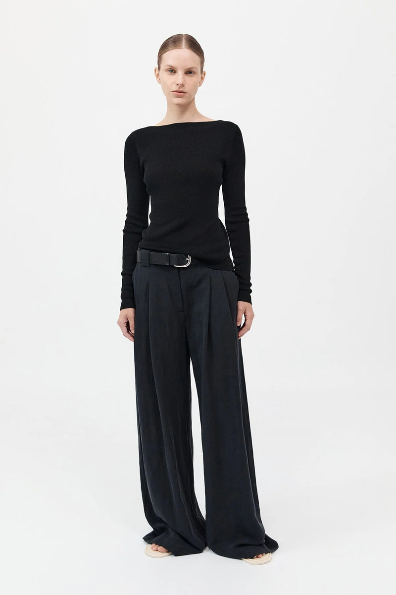 Rouleau Tie Reversible Knit Top - Black