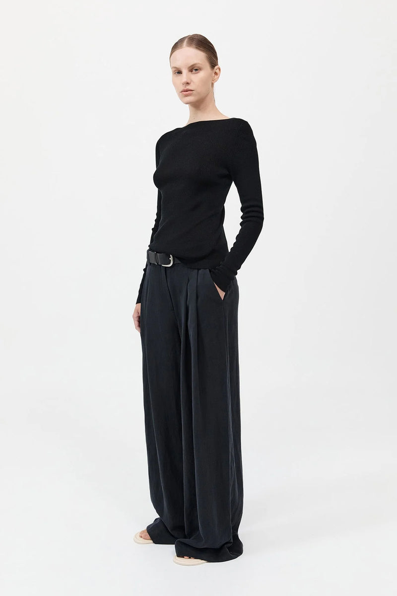 Rouleau Tie Reversible Knit Top - Black
