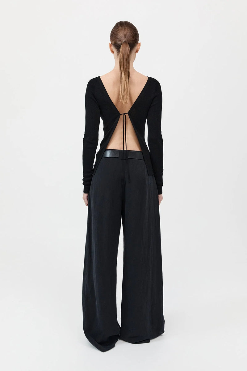 Rouleau Tie Reversible Knit Top - Black