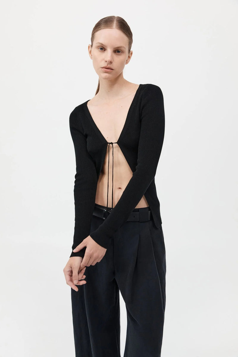 Rouleau Tie Reversible Knit Top - Black