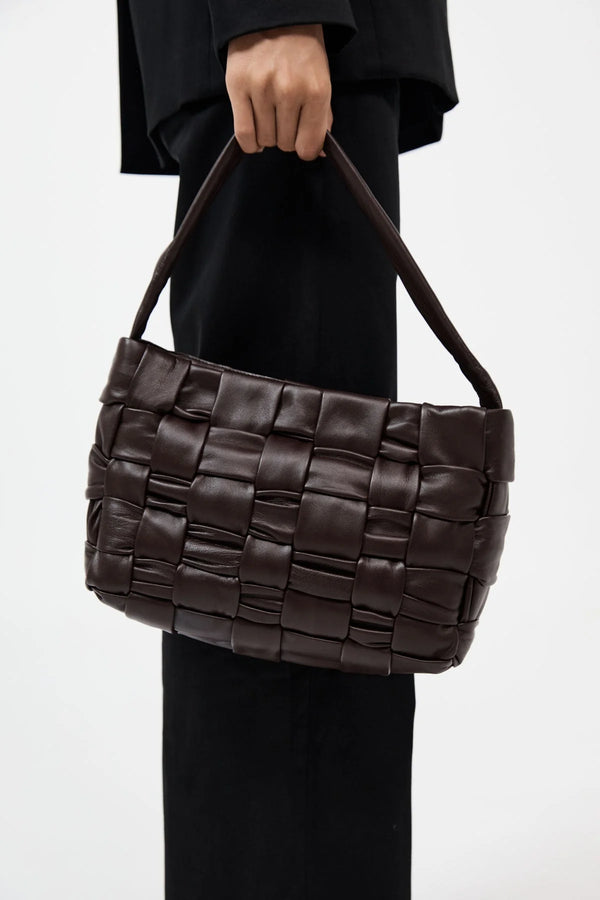 Textured Mini Woven Tote - Chocolate