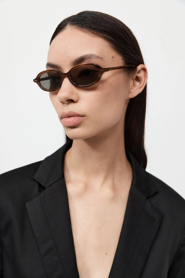 90s Slim Oval Sunglasses  - Tortoise