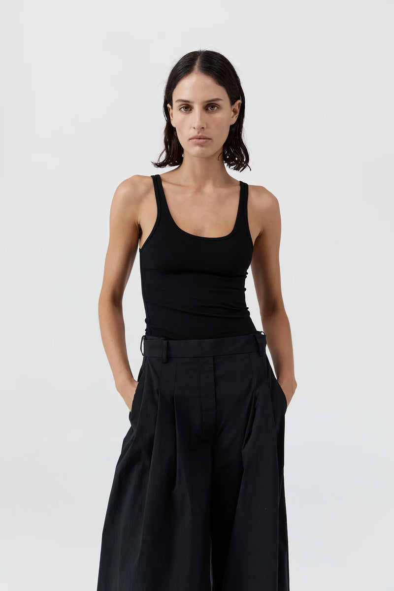 Soft Jersey Slim Scoop Tank - Black