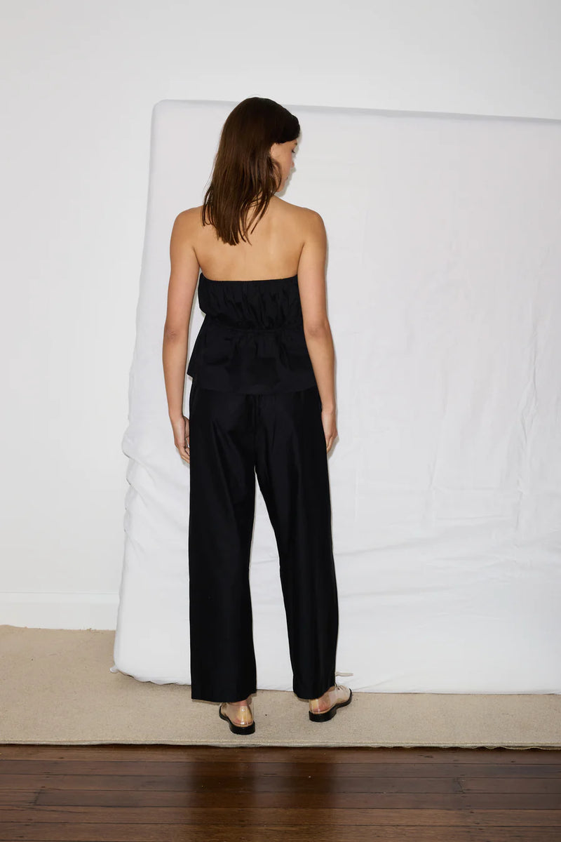 The strapless cotton top and ease trouser in black GOTS organic