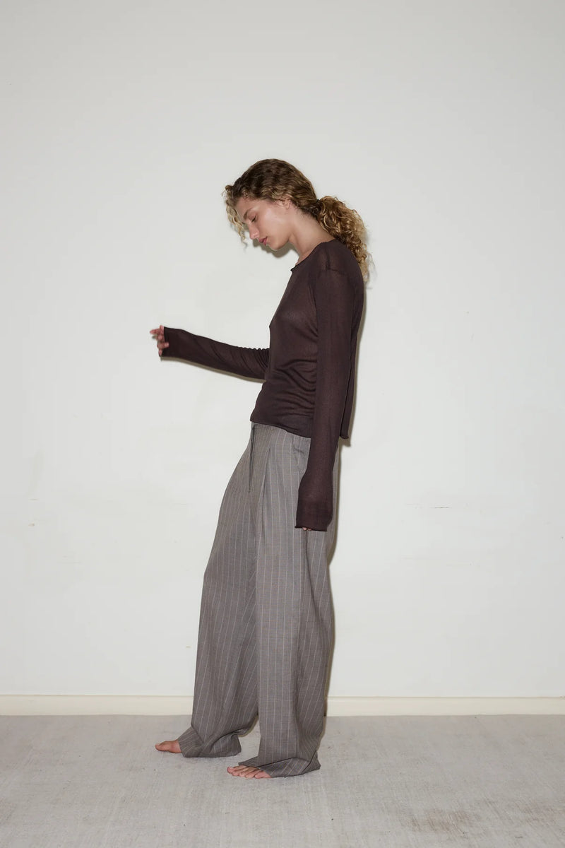 Twin Button Pant - Pinstripe Bark