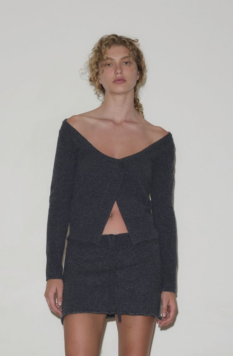 Asymmetric Knit Cardi - Charcoal