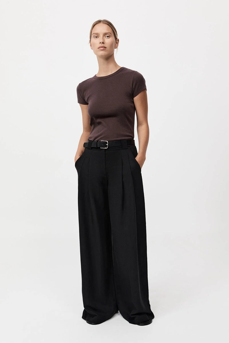 Wide Leg Pleat Pants - Black