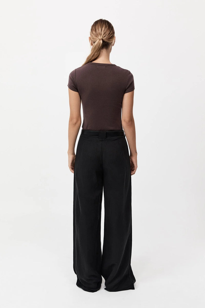 Wide Leg Pleat Pants - Black