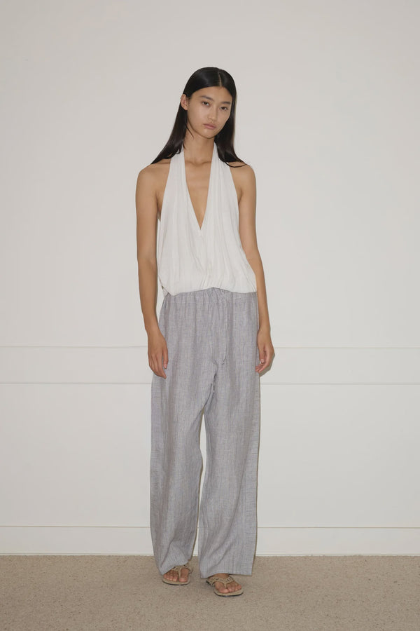 Double Waist Linen Pant - Haze Blue