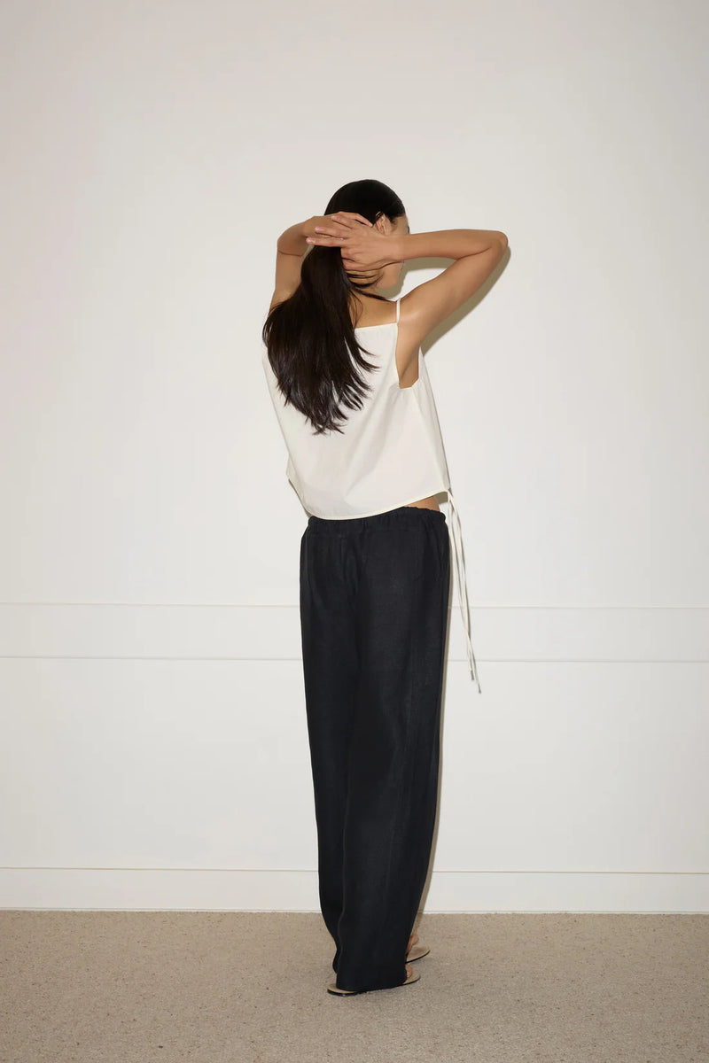 Double Waist Linen Pant - Black