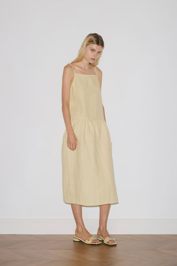 Gathered Halter Dress - Butter Yellow