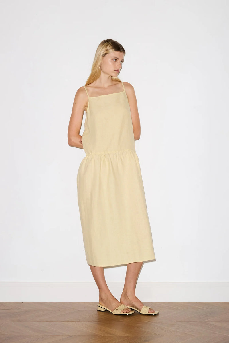 Gathered Halter Dress - Butter Yellow