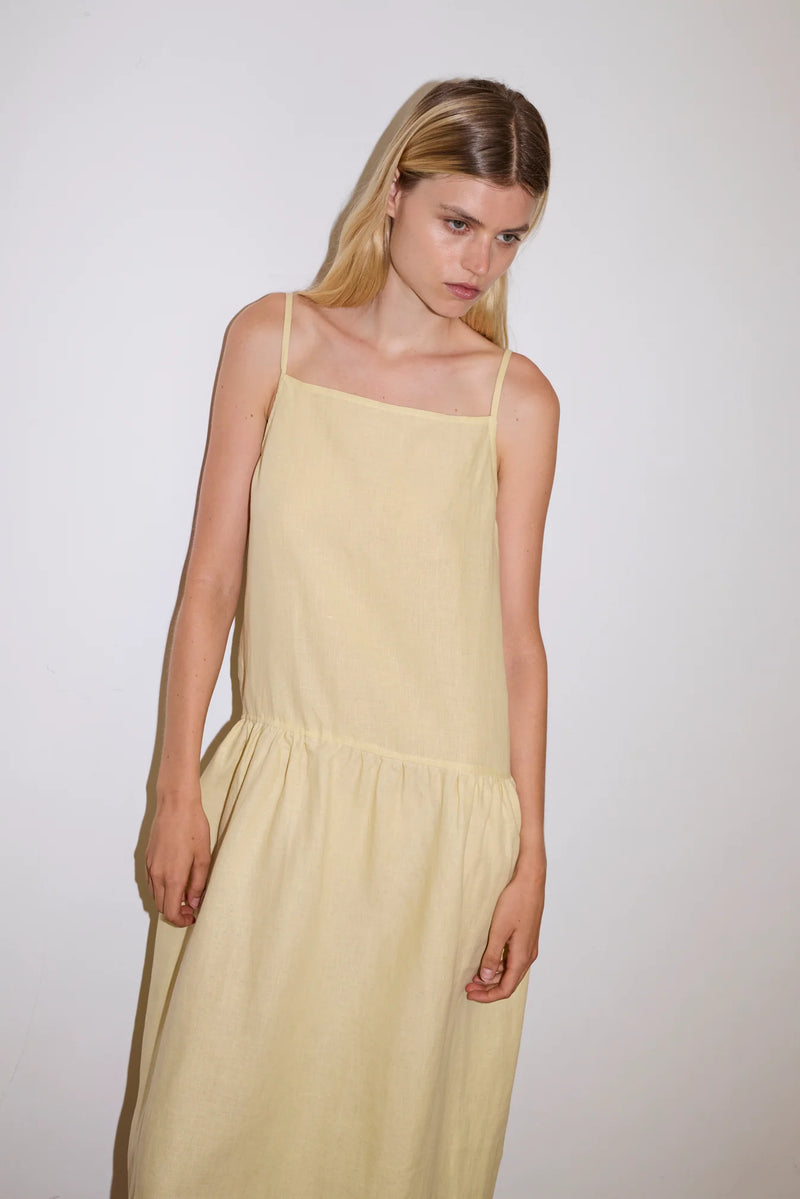 Gathered Halter Dress - Butter Yellow