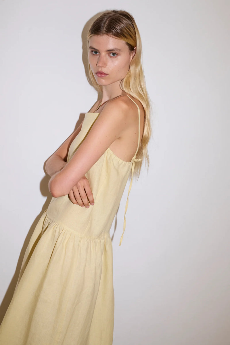 Gathered Halter Dress - Butter Yellow