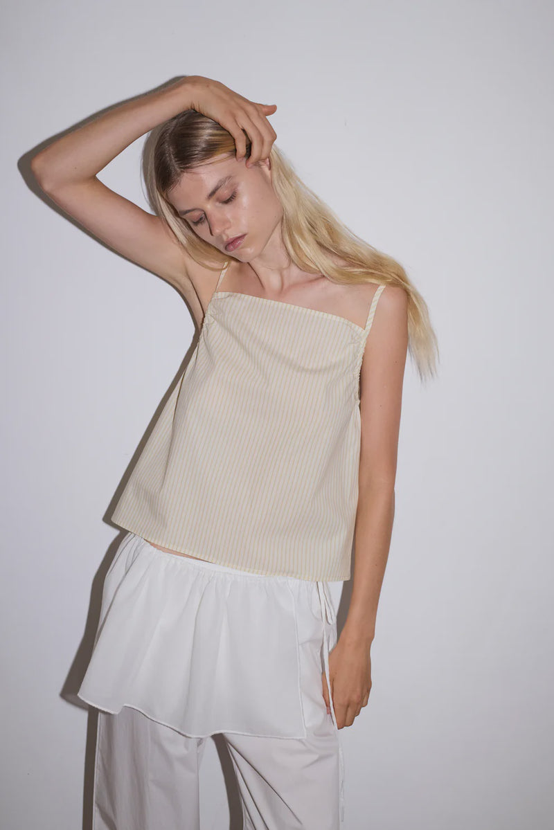 Gathered Strap Top - Butter Stripe