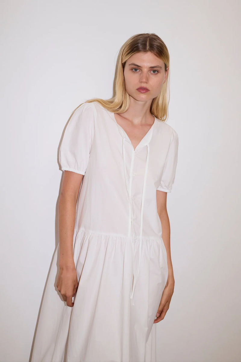 Draw Hem Dress - White