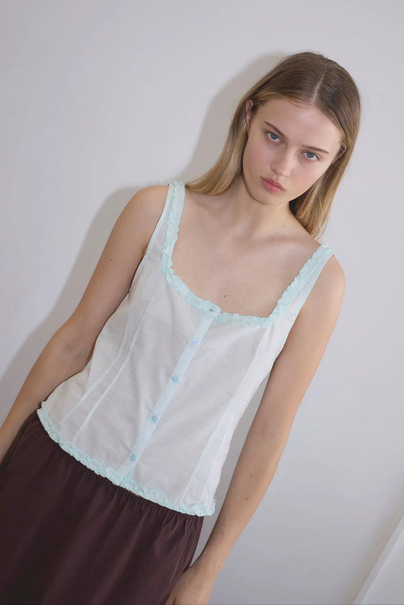Button Frill Top - Mint