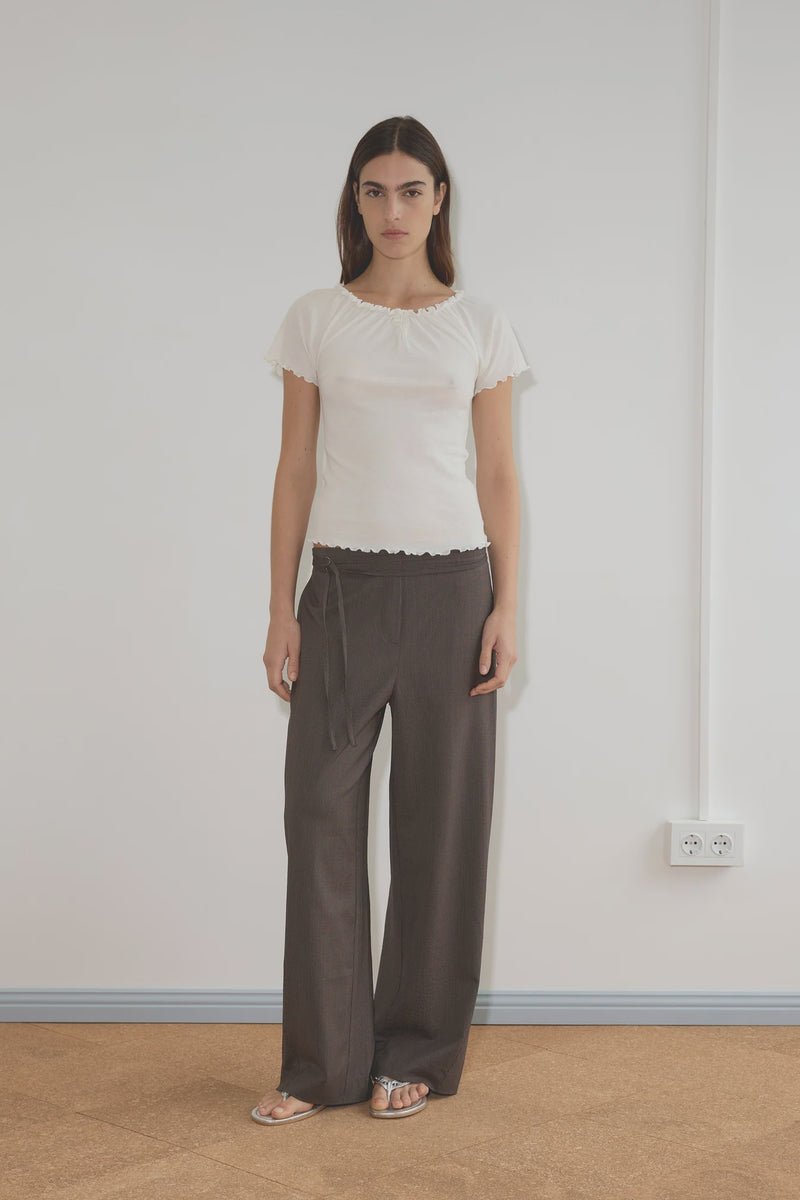 Double Belted Pant - Brown Stripe