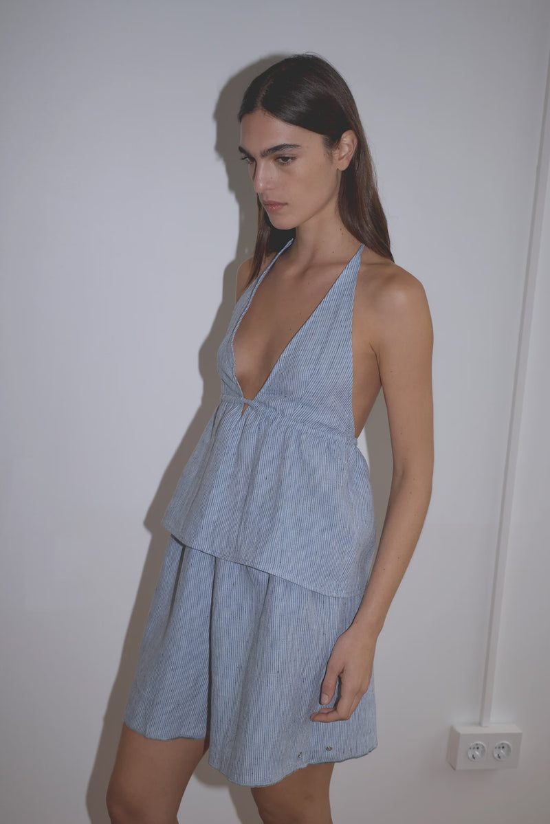 Button Halter - Blue Stripe