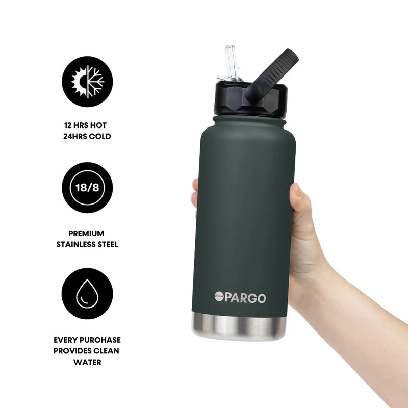 950ml Insulated Sports Bottle w/ Straw Lid - BBQ Charcoal