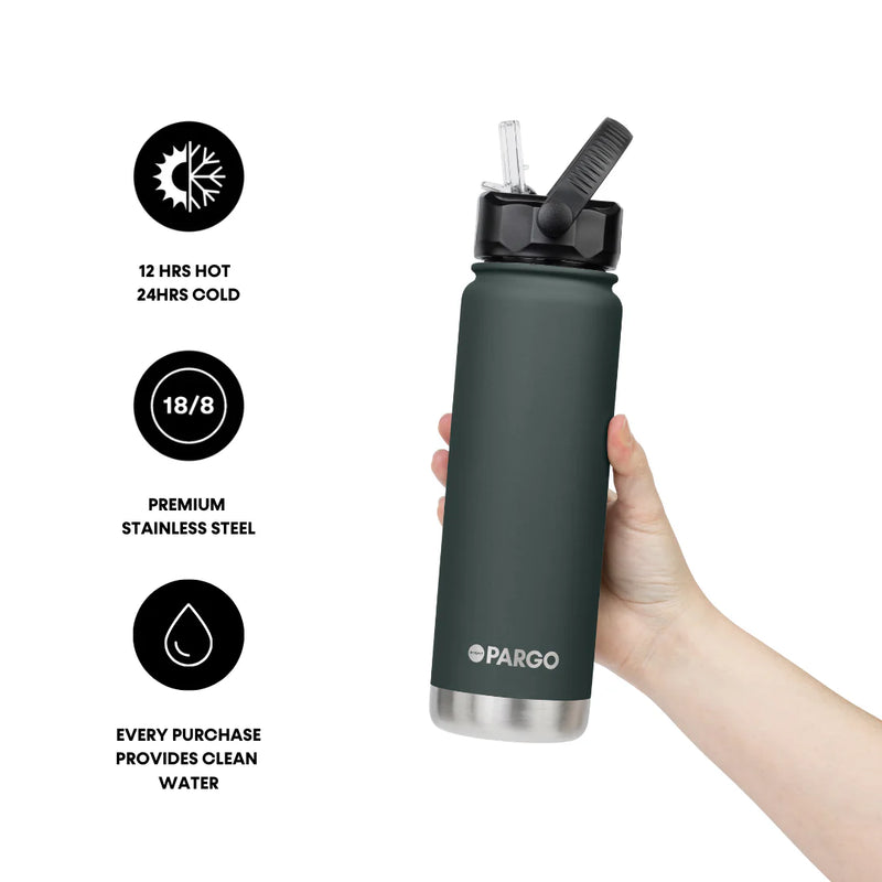 750ml Insulated Sports Bottle w/ Straw Lid - BBQ Charcoal
