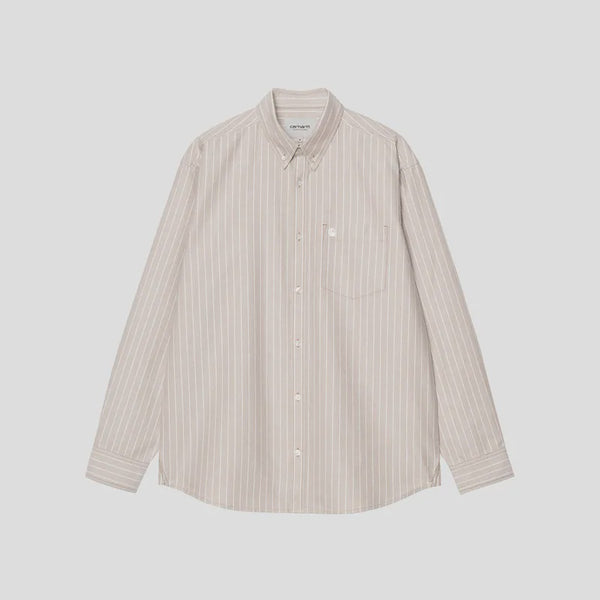 L/S Cassel Shirt - Cassel Stripe, Peanut/White