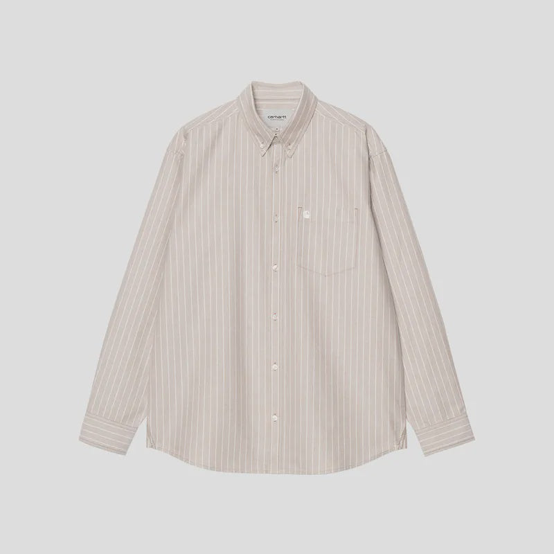 L/S Cassel Shirt - Cassel Stripe, Peanut/White