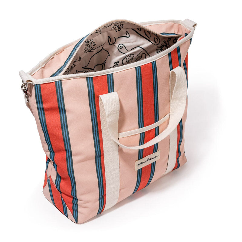 Cooler Tote Bag - Bistro Dusty Pink Stripe