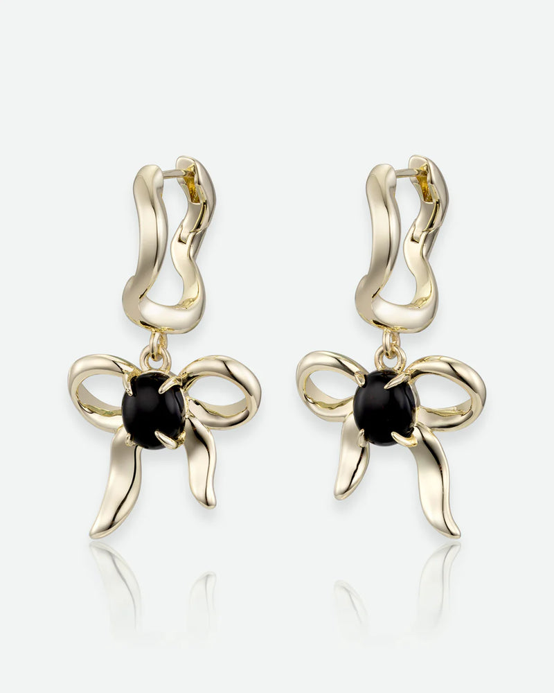 Bow Charm Earrings - Onyx