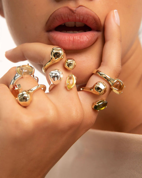 Accord Gemstone Ring - Brass + 18k Gold Plating + CZ Citrine