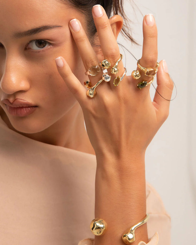 Accord Gemstone Ring - Brass + 18k Gold Plating + CZ Citrine
