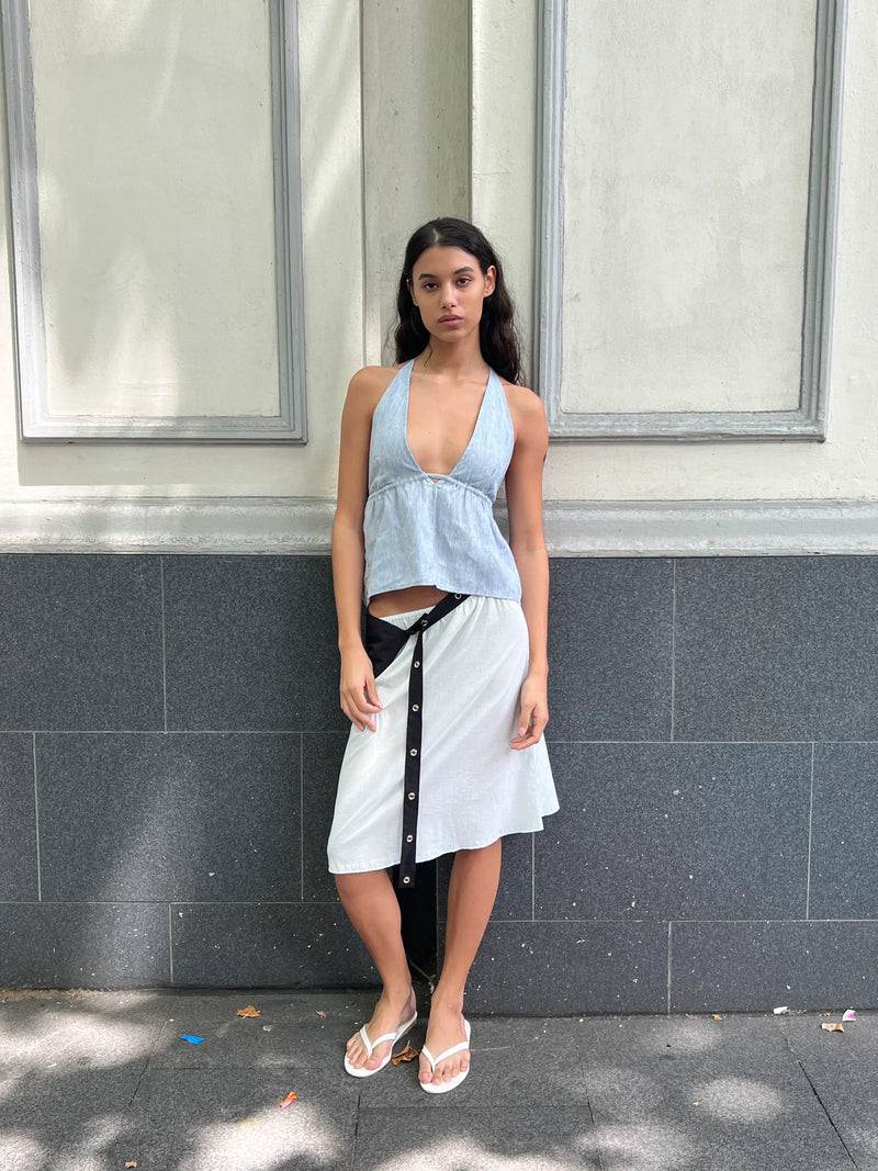 Button Halter - Blue Stripe