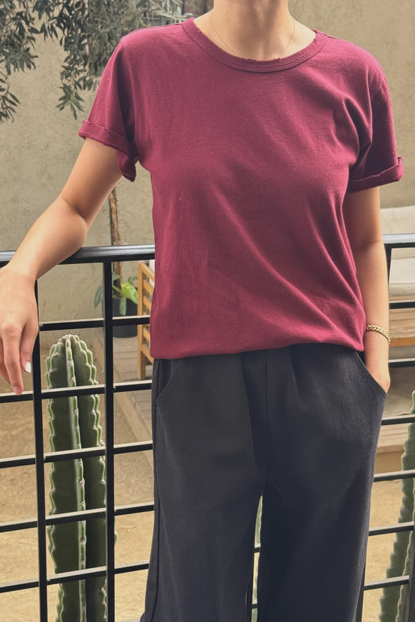 Organic Cotton Vintage Boy Tee - Burgundy
