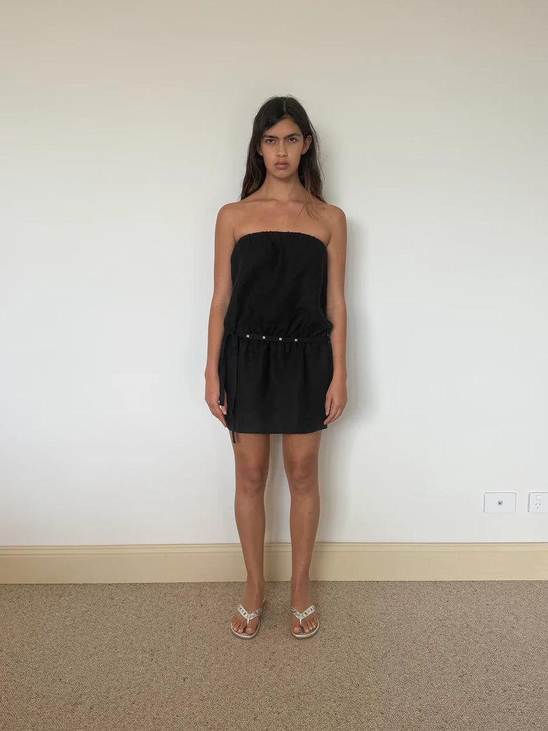 Strapless Linen Dress - Black