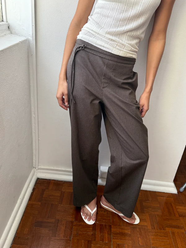 Double Belted Pant - Brown Stripe