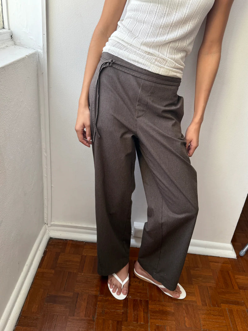 Double Belted Pant - Brown Stripe