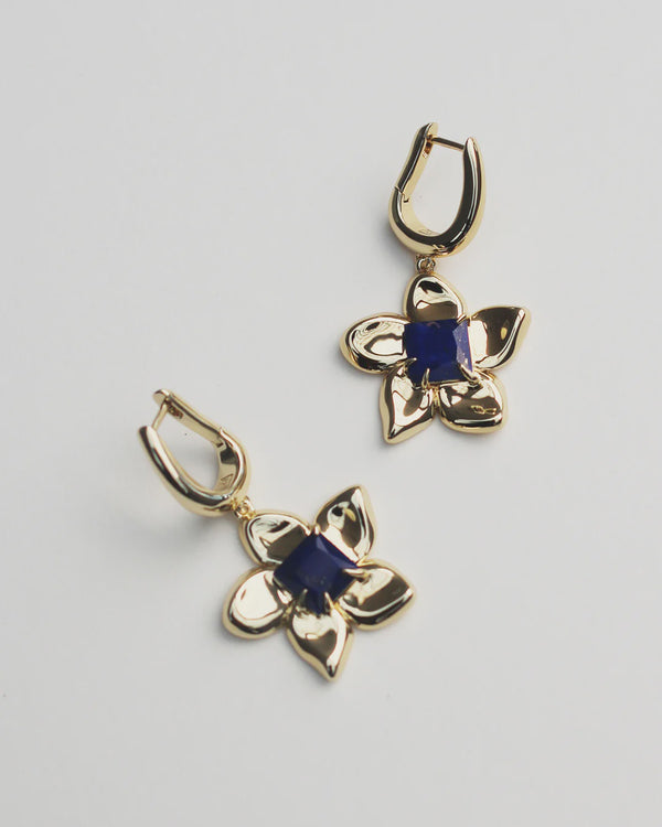 Flower Power Charm Earrings - 18K Gold Plating + Lapis