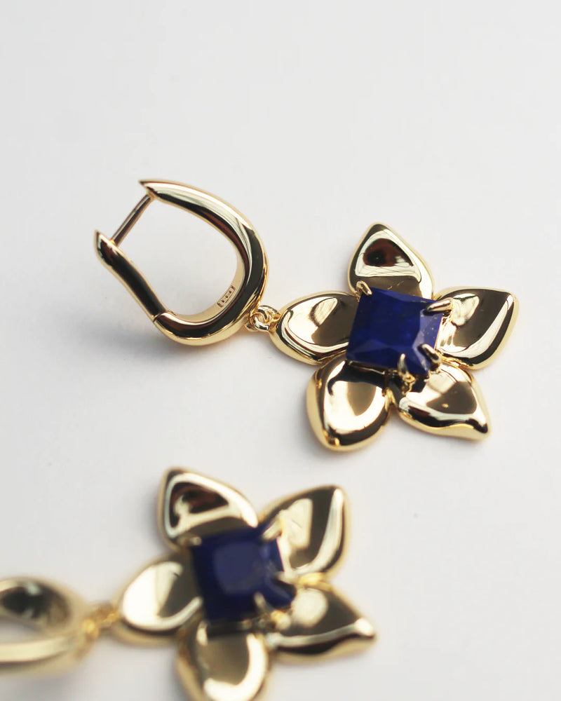 Flower Power Charm Earrings - 18K Gold Plating + Lapis