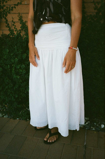 Irati White Embroidered Cotton Skirt
