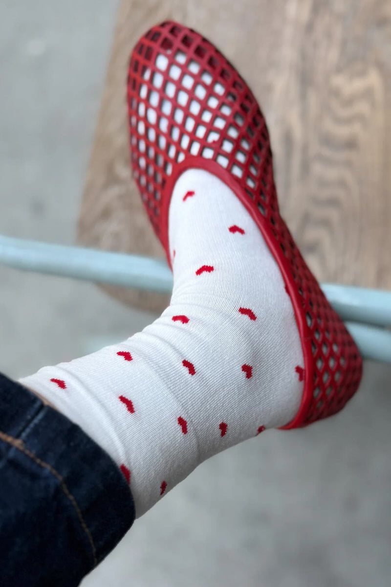 Sneaker Socks - Heart - White and Red