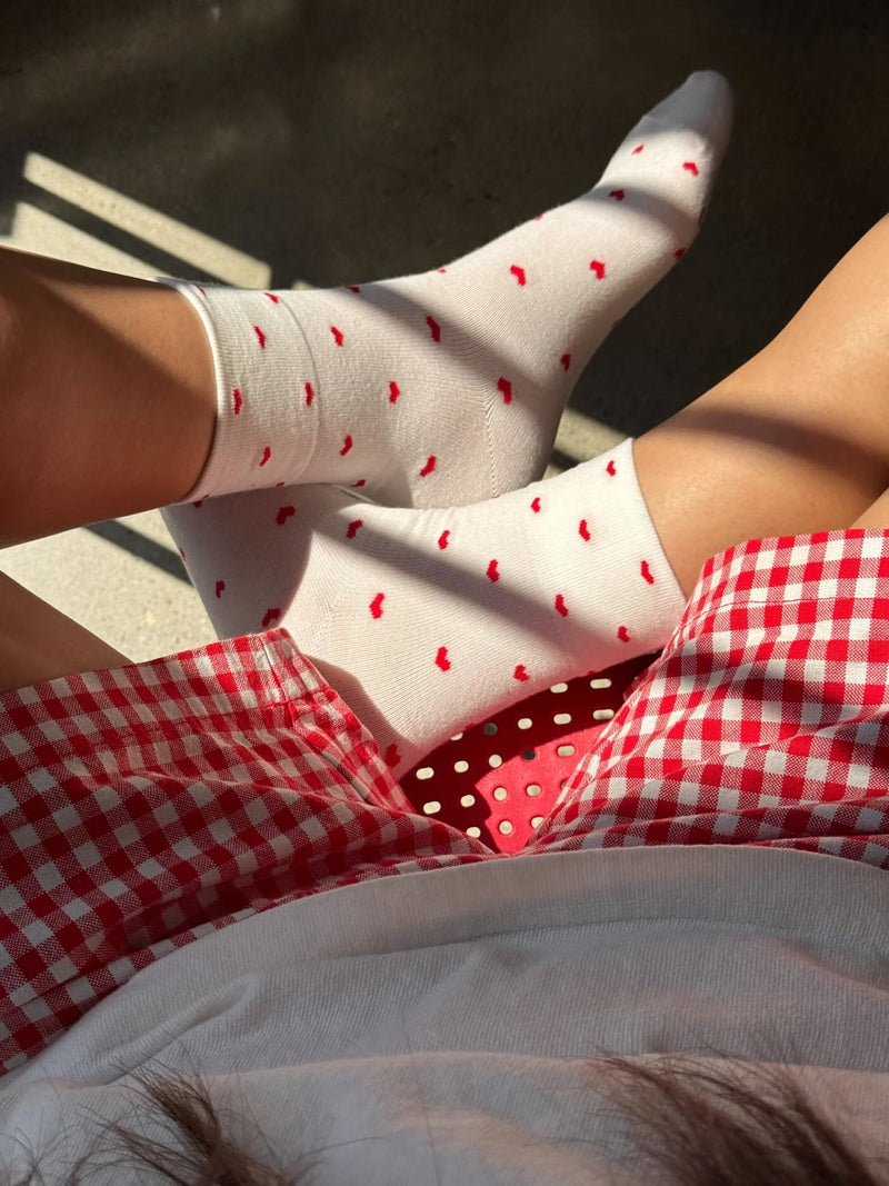 Sneaker Socks - Heart - White and Red