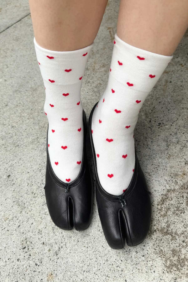 Sneaker Socks - Heart - White and Red