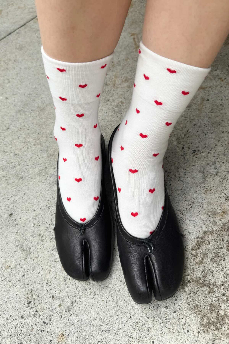 Sneaker Socks - Heart - White and Red